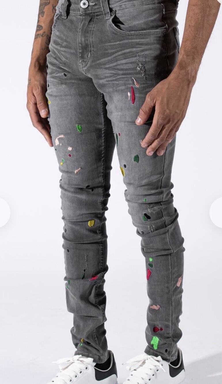 SERENEDE Pablo’s Revenge Jeans Gray Distressed Paint Splatter 32x32